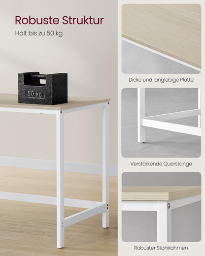 „VASAGLE Computertisch 120x60x76 cm – moderner Stil, naturbeige-perlweiß“