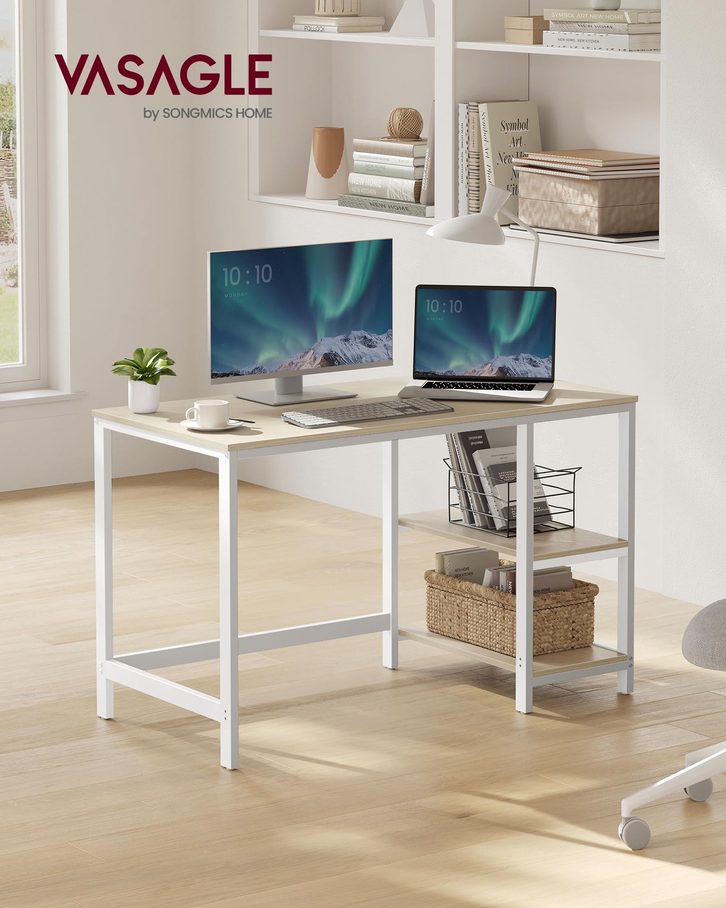 „VASAGLE Computertisch 120x60x76 cm – moderner Stil, naturbeige-perlweiß“