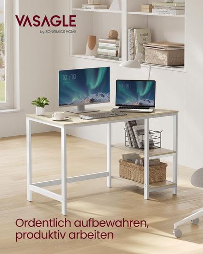 „VASAGLE Computertisch 120x60x76 cm – moderner Stil, naturbeige-perlweiß“
